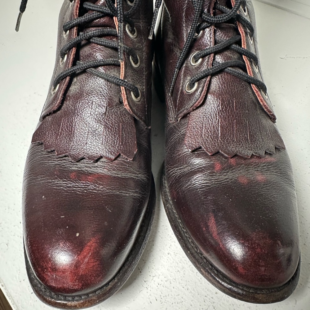 Justin Vintage Kiltie Lace-Up Boots Women’s 6.5B Burgundy Brown Leather USA - Picture 3 of 9